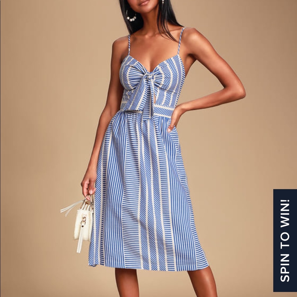 Lush World Wonder Tie Front Striped Midi Dress XS